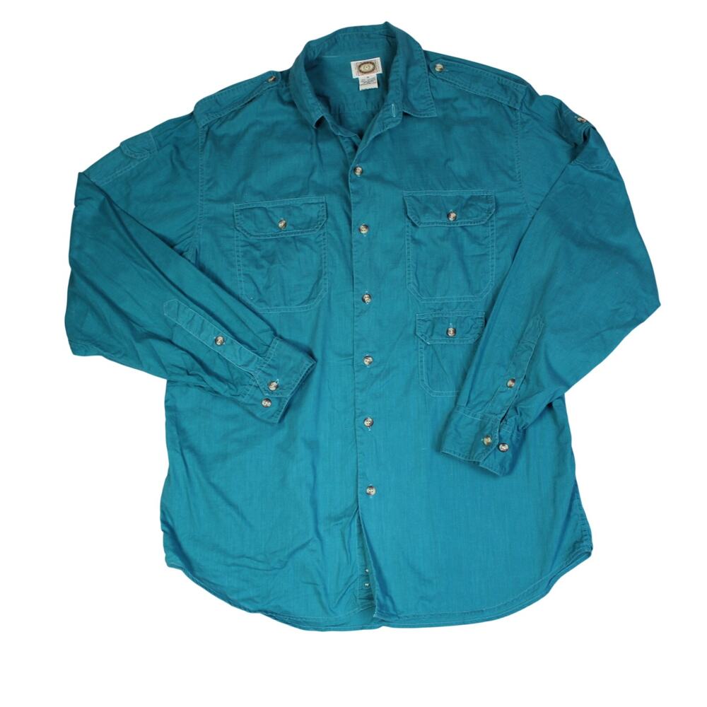 Vintage Banana Republic Safari Shirt Mens Medium Blue Utility Military Button Up